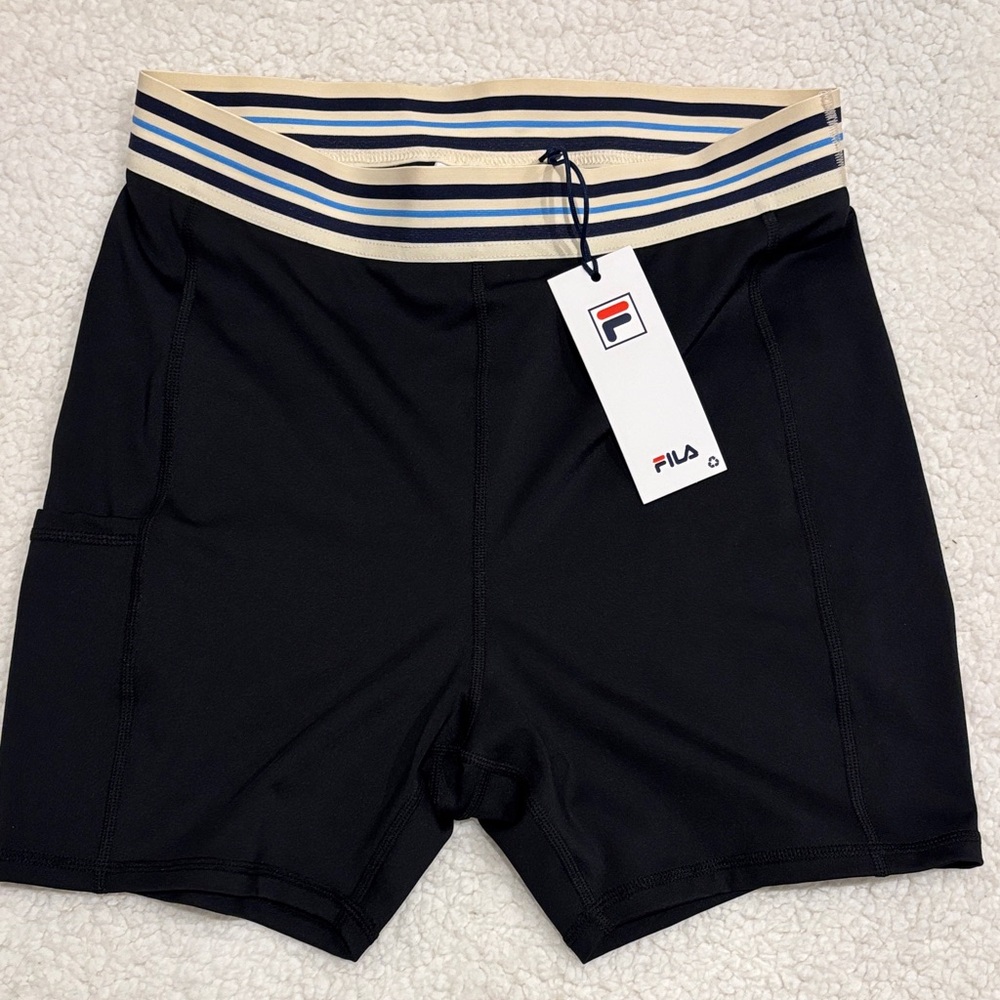 Fila Navy Bike Shorts with Striped Waistband